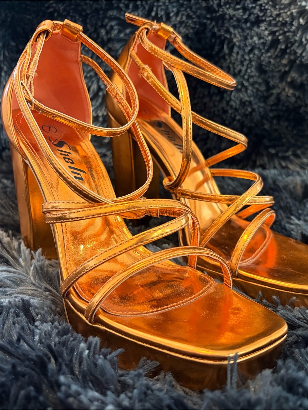 SHEIN Metallic Orange Strappy Platform Sandals